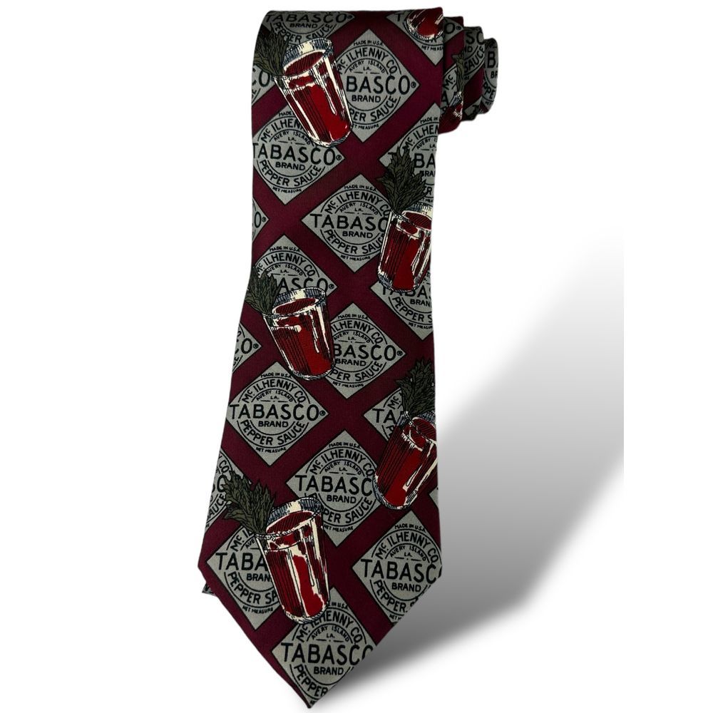 Tabasco Brand Vintage Men’s 100% Silk Neck Tie Bloody Mary Pattern Novelty EUC